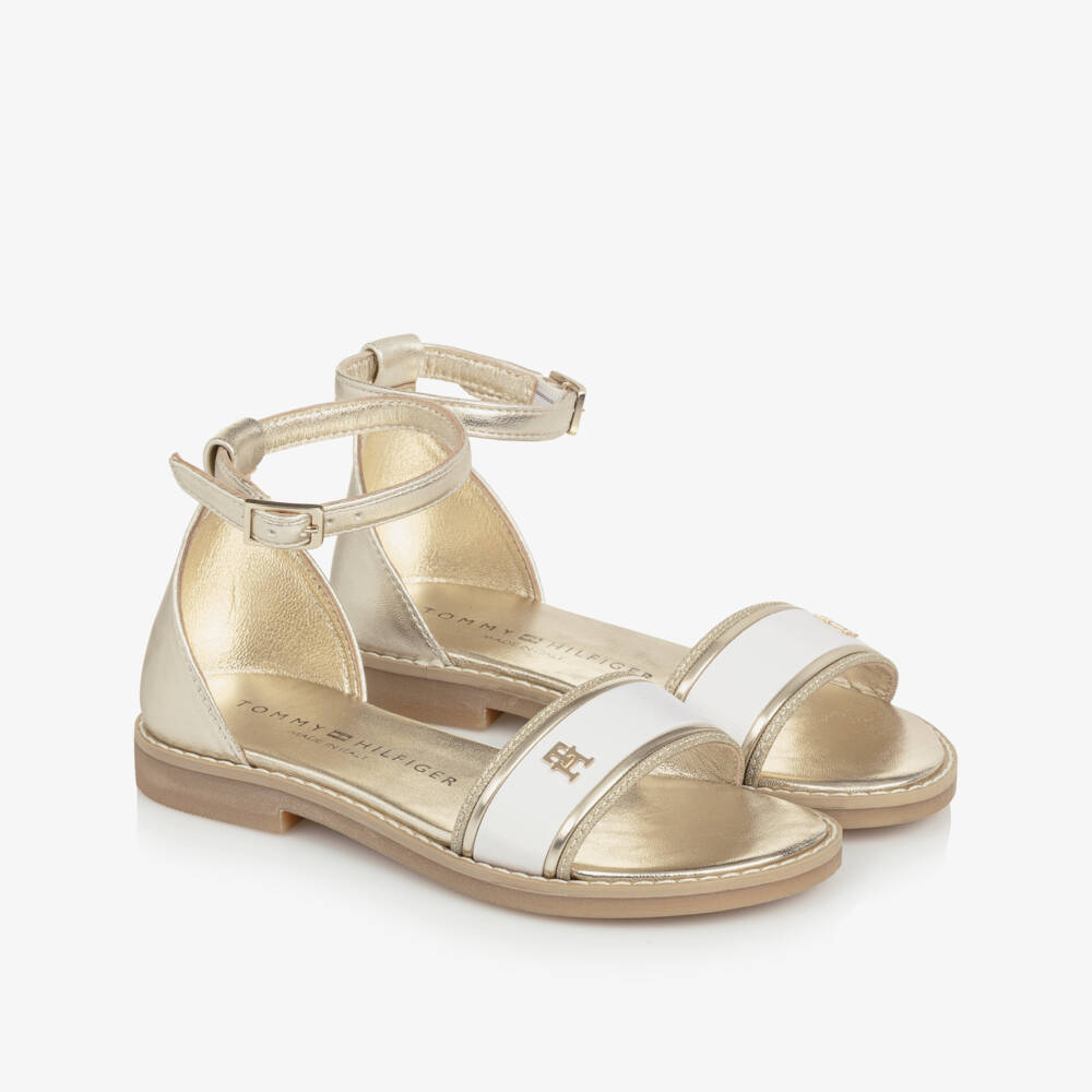 Tommy Hilfiger-Girls Metallic Gold Faux Leather TH Monogram Sandals | Childrensalon Outlet