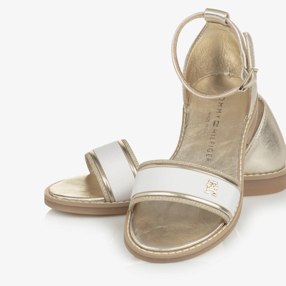 Tommy Hilfiger-Girls Metallic Gold Faux Leather TH Monogram Sandals | Childrensalon Outlet