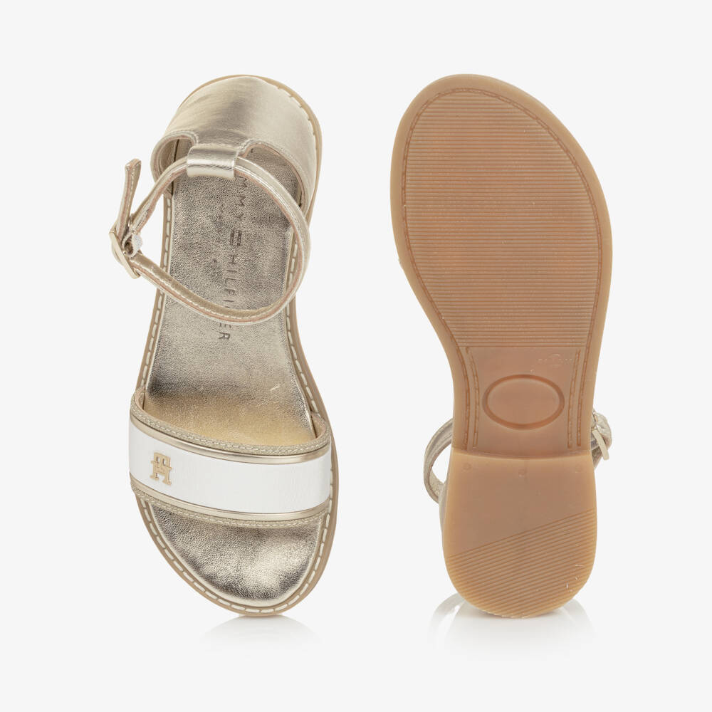 Tommy Hilfiger-Girls Metallic Gold Faux Leather TH Monogram Sandals | Childrensalon Outlet