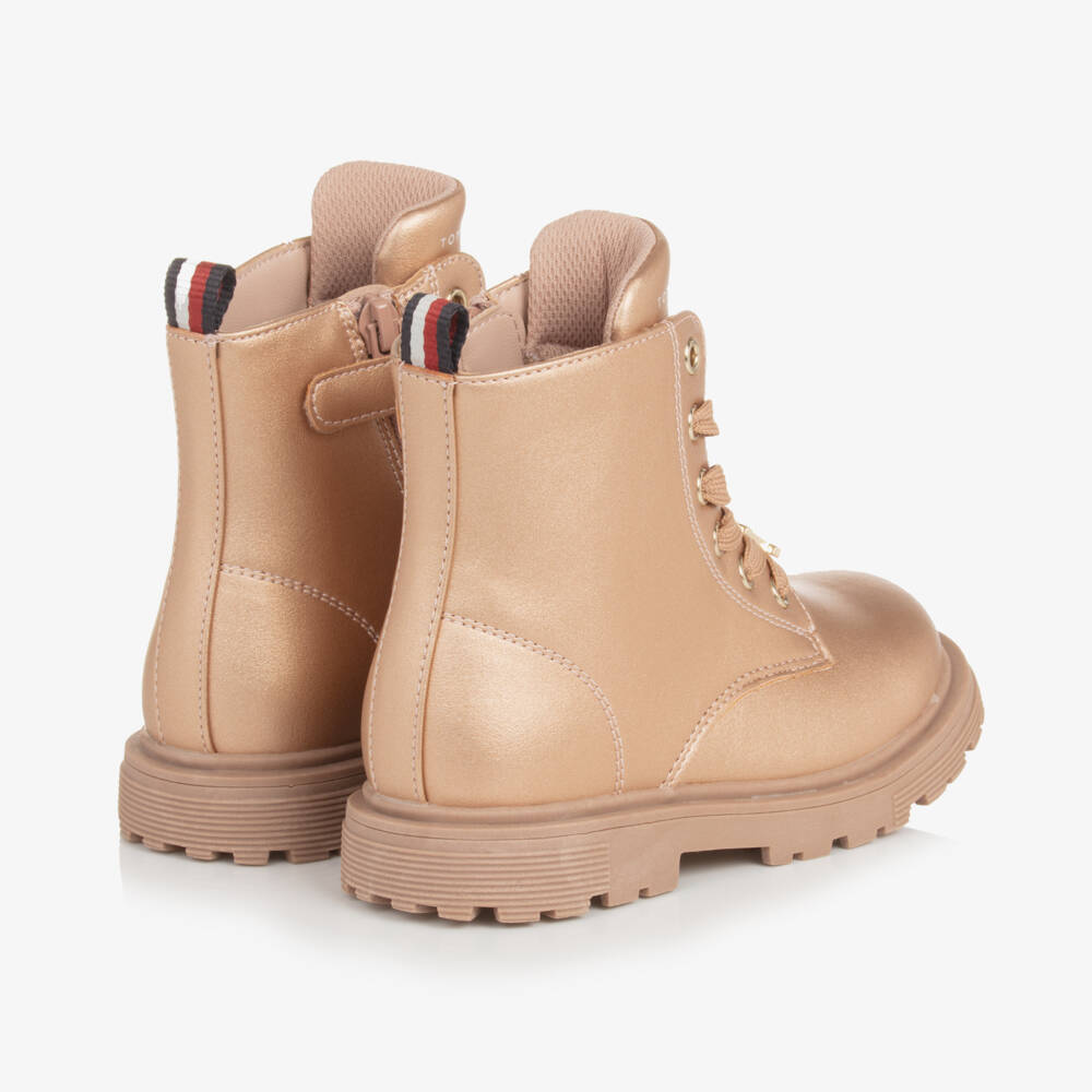 Tommy Hilfiger-بوت بكاحل جلد صناعي لون ذهبي وردي | Childrensalon Outlet
