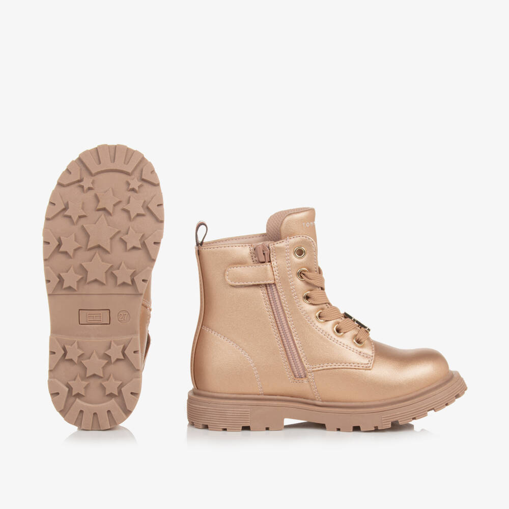 Tommy Hilfiger-بوت بكاحل جلد صناعي لون ذهبي وردي | Childrensalon Outlet