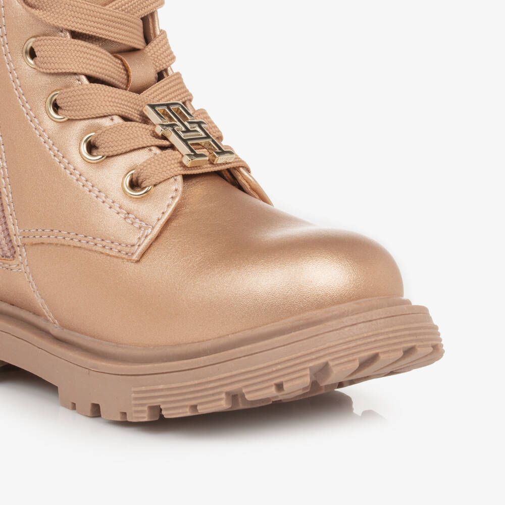 Tommy Hilfiger-بوت بكاحل جلد صناعي لون ذهبي وردي | Childrensalon Outlet