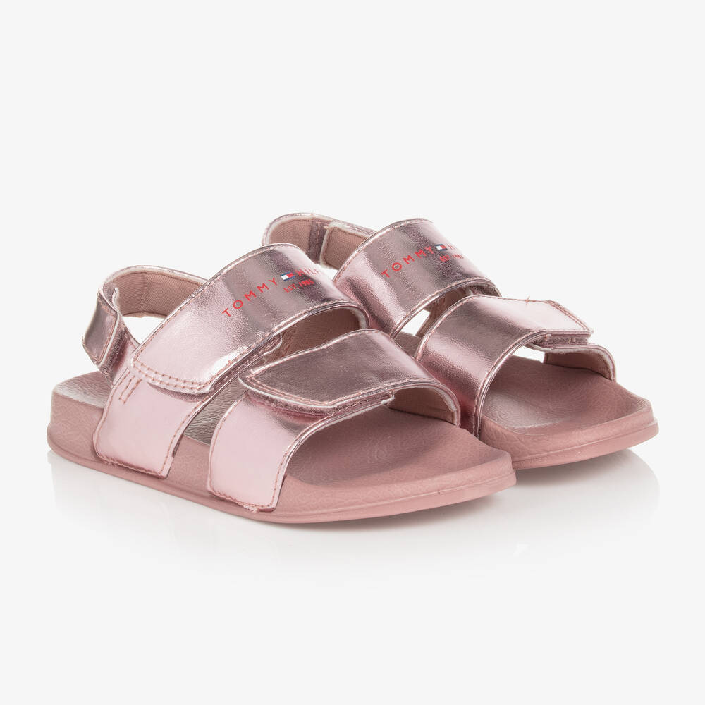 Tommy Hilfiger - Girls Metallic Pink Velcro Sandals | Childrensalon