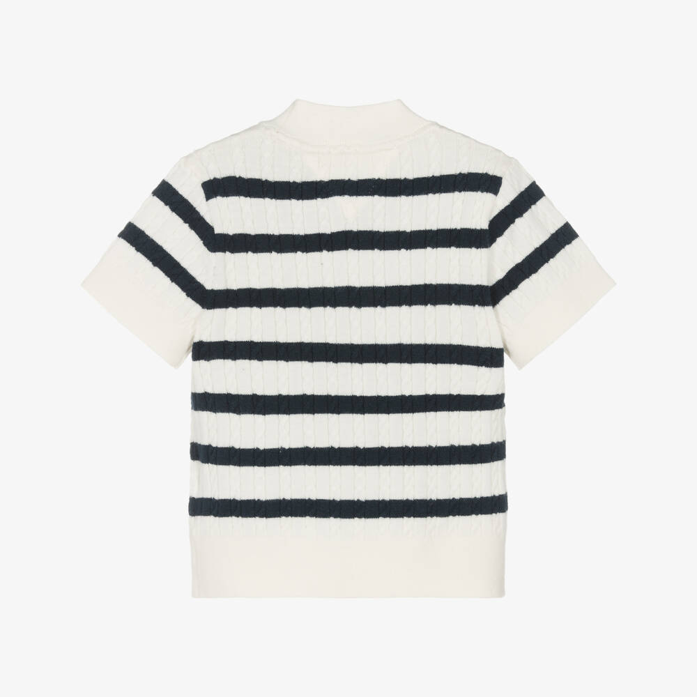Tommy Hilfiger-Girls Nautical Ivory Striped Cable Sweater | Childrensalon Outlet