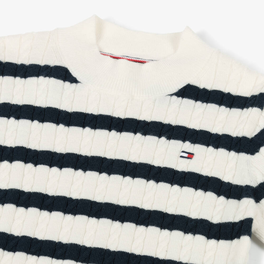 Tommy Hilfiger-Girls Nautical Ivory Striped Cable Sweater | Childrensalon Outlet
