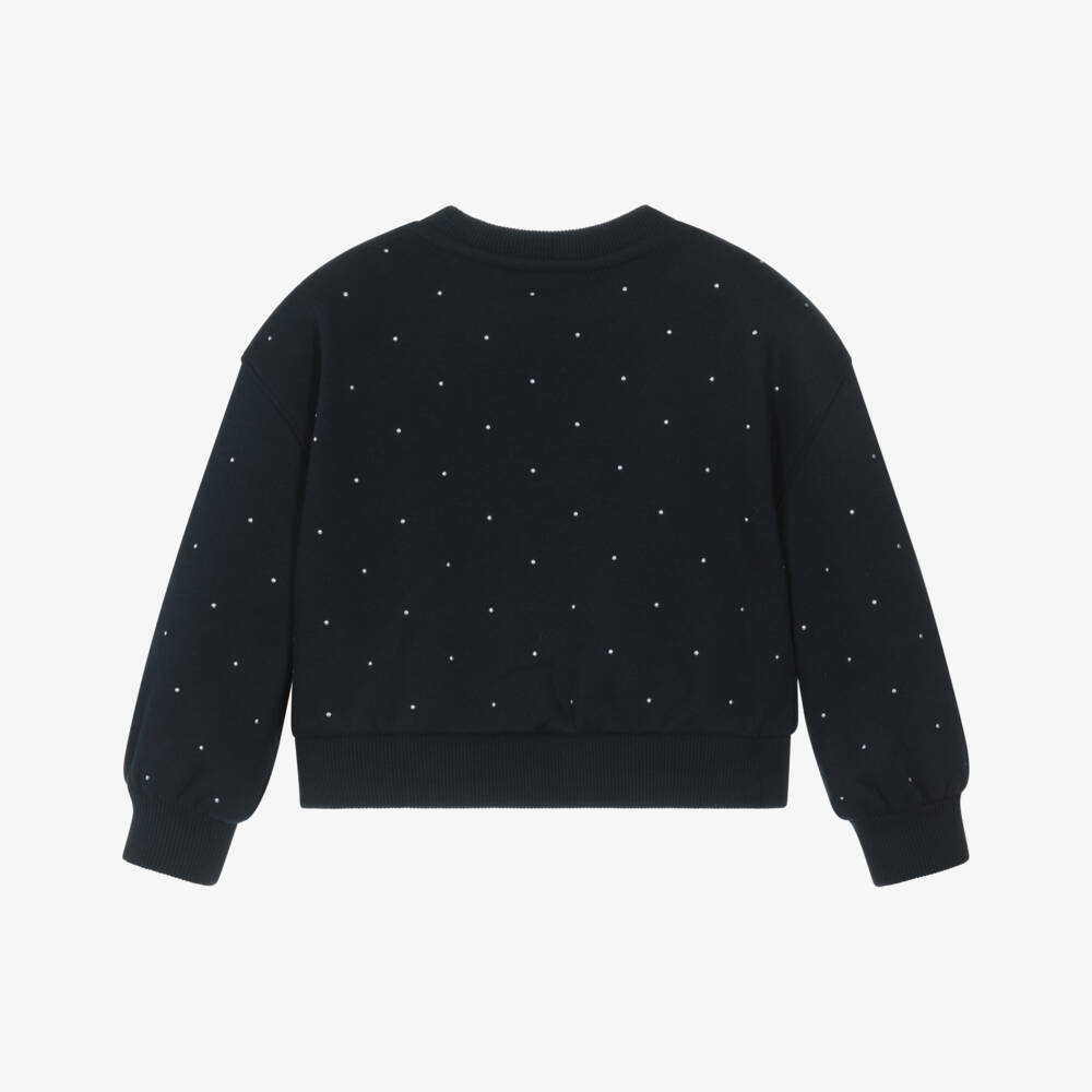 Tommy Hilfiger-Girls Navy Blue Boxy Sweatshirt with Studs | Childrensalon Outlet