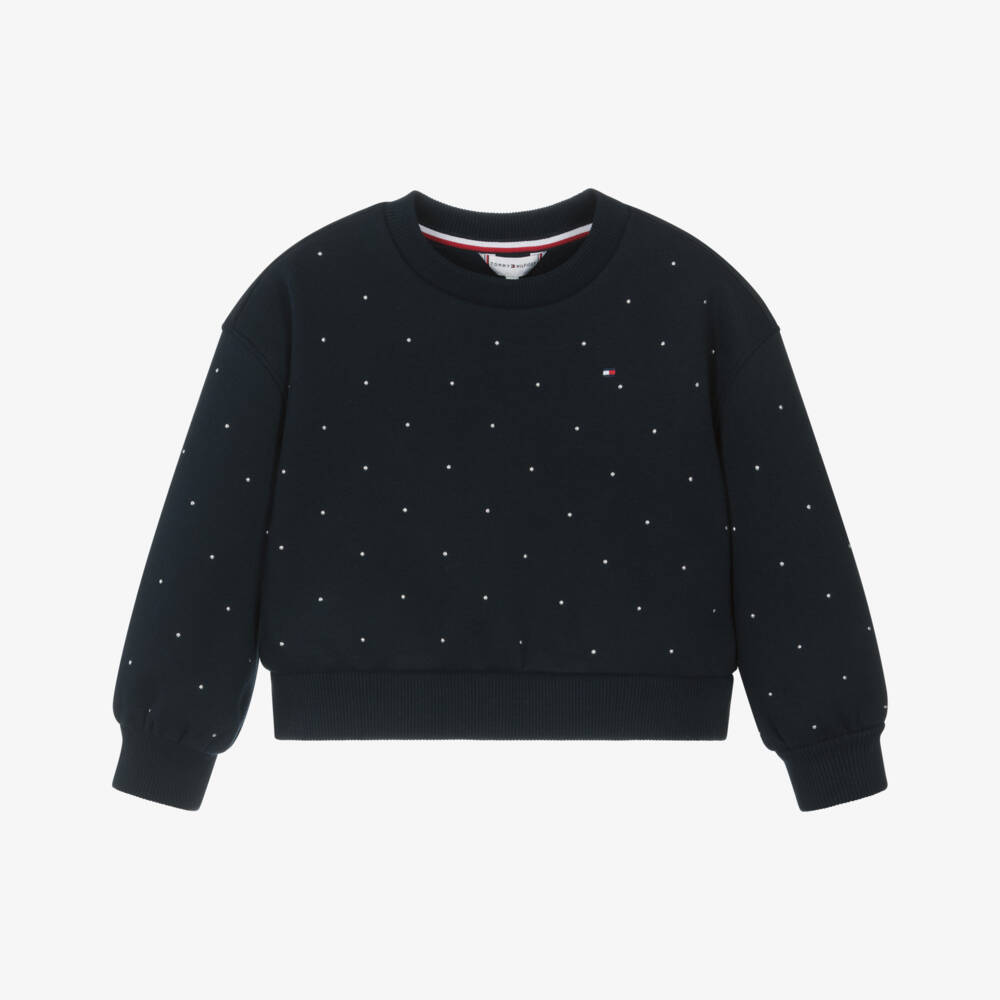 Tommy Hilfiger-Girls Navy Blue Boxy Sweatshirt with Studs | Childrensalon Outlet