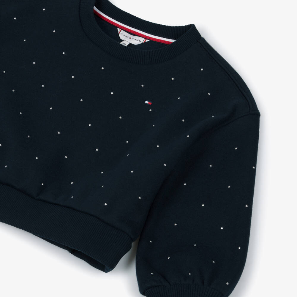 Tommy Hilfiger-Girls Navy Blue Boxy Sweatshirt with Studs | Childrensalon Outlet