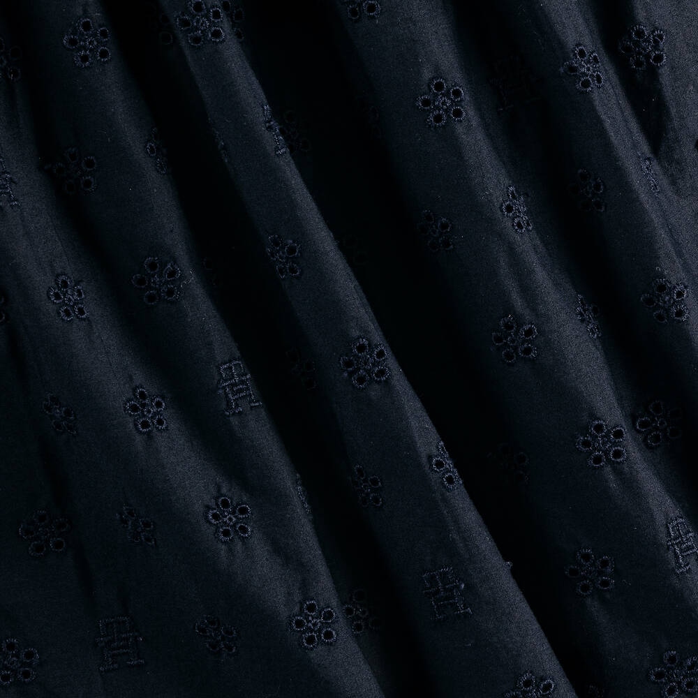 Tommy Hilfiger-Girls Navy Blue Broderie Anglaise Dress | Childrensalon Outlet