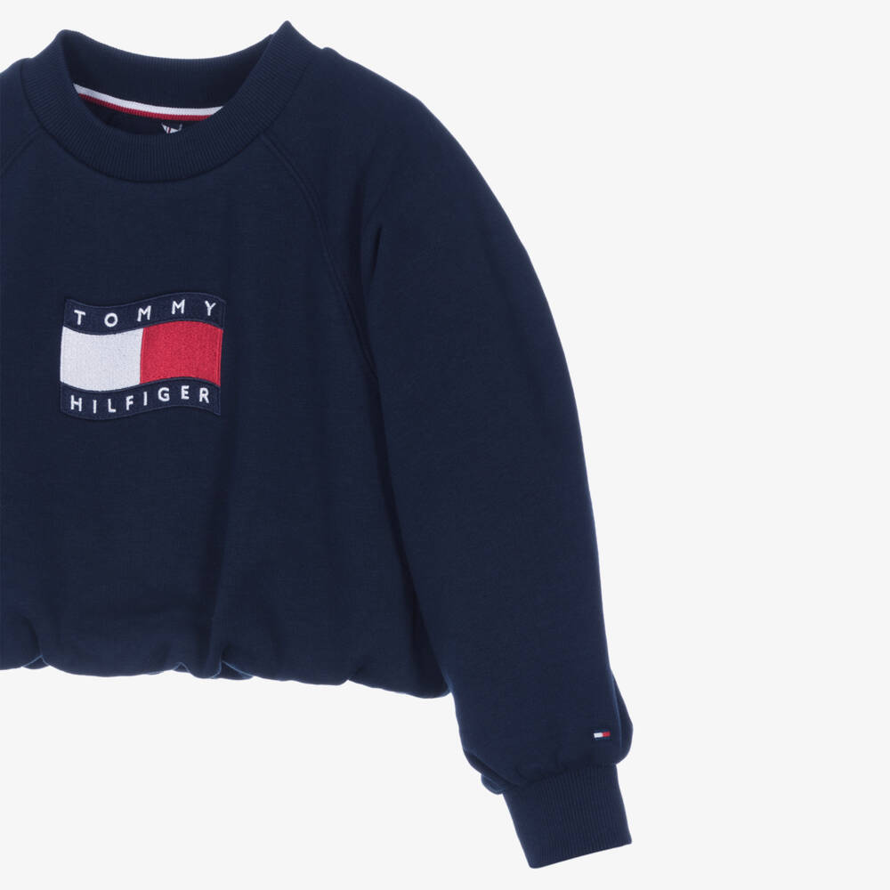 Tommy Hilfiger-Girls Navy Blue Bubble Hem Cotton Sweatshirt | Childrensalon Outlet