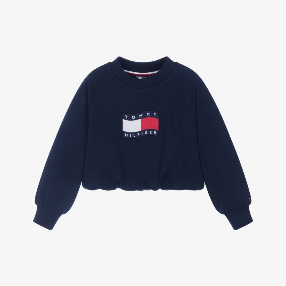 Tommy Hilfiger-Girls Navy Blue Bubble Hem Cotton Sweatshirt | Childrensalon Outlet