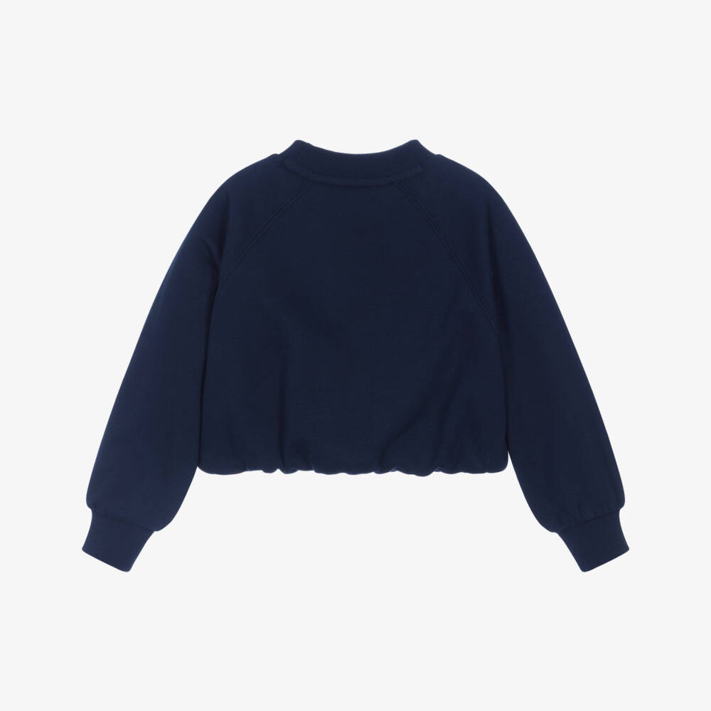 Tommy Hilfiger-Girls Navy Blue Bubble Hem Cotton Sweatshirt | Childrensalon Outlet