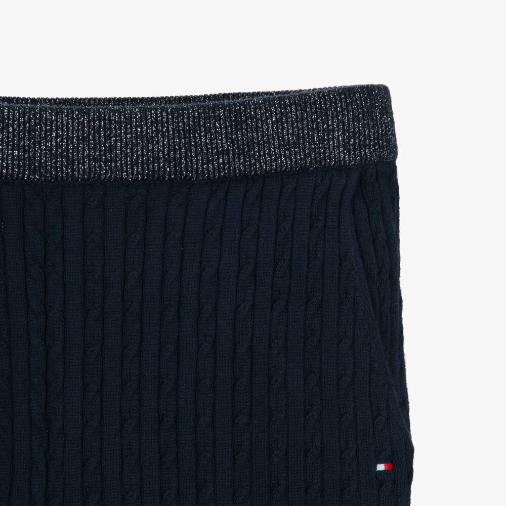 Tommy Hilfiger-Girls Navy Blue Cable Knit Trousers with Glittery Trim | Childrensalon Outlet