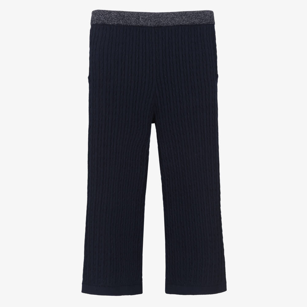 Tommy Hilfiger-Girls Navy Blue Cable Knit Trousers with Glittery Trim | Childrensalon Outlet