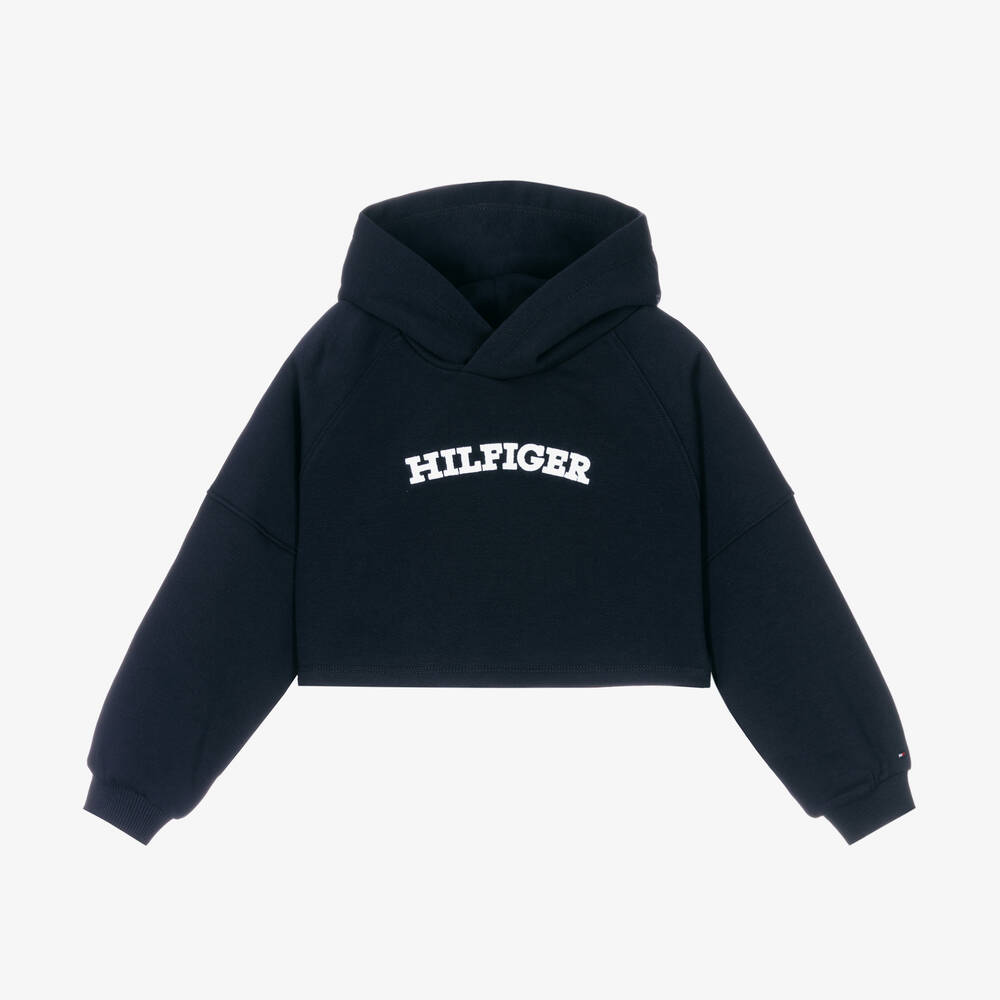 Tommy Hilfiger - Sweat à capuche en coton bleu marine coupe boxy fille | Childrensalon