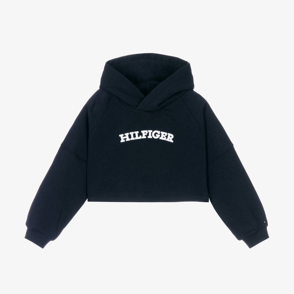 Tommy Hilfiger - Girls Navy Blue Cotton Boxy Fit Hoodie | Childrensalon