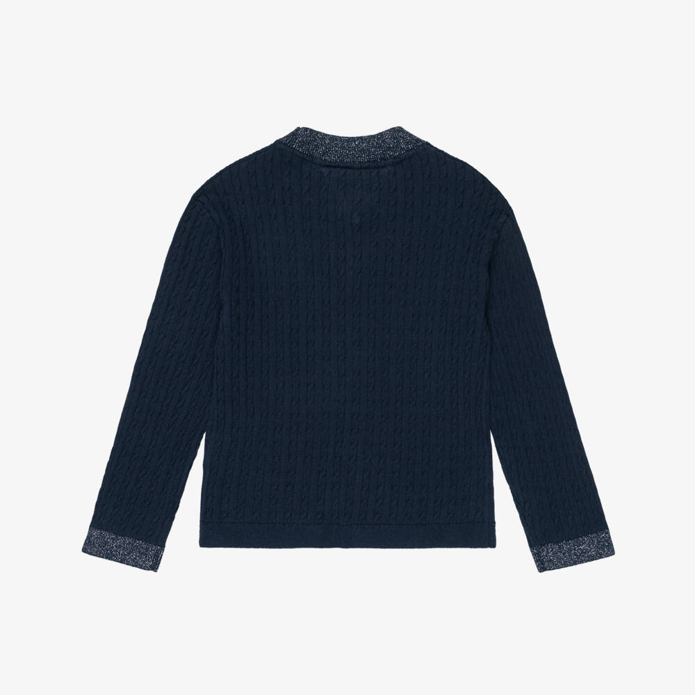 Tommy Hilfiger-Girls Navy Blue Cotton Cable Knit Jumper | Childrensalon Outlet