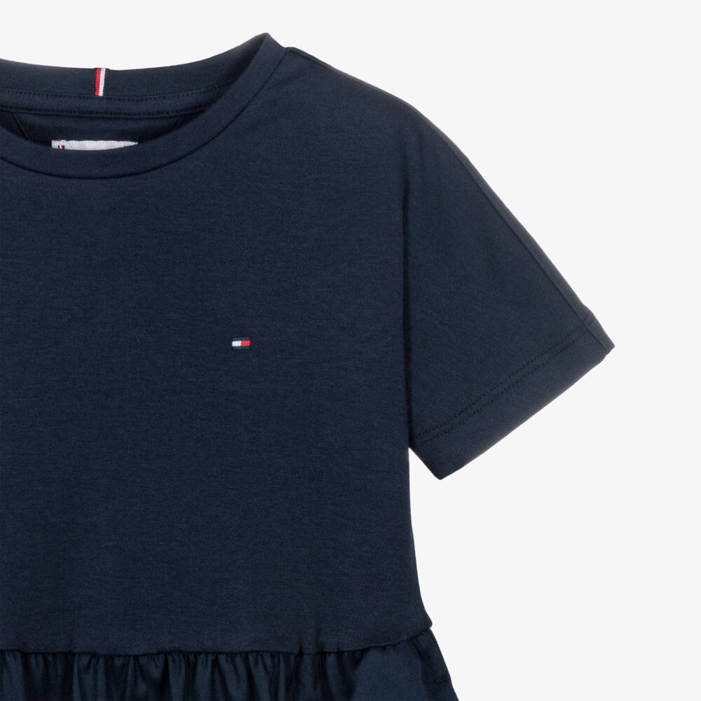 Tommy Hilfiger-Girls Navy Blue Cotton Jersey & Poplin Dress | Childrensalon Outlet