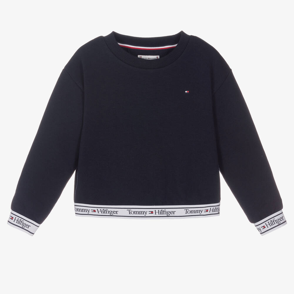 Tommy Hilfiger - Girls Navy Blue Cotton Logo Sweatshirt | Childrensalon