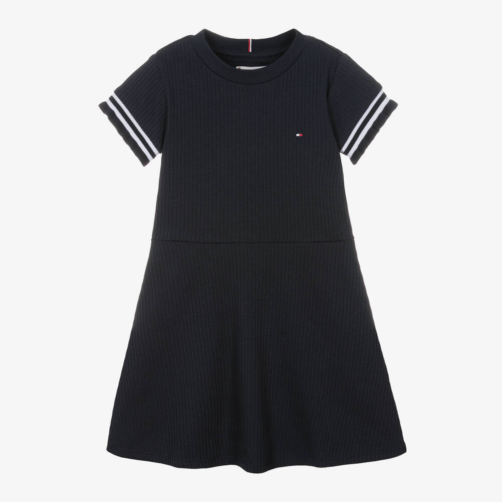 Girls Navy Blue Cotton Rib Jersey Dress