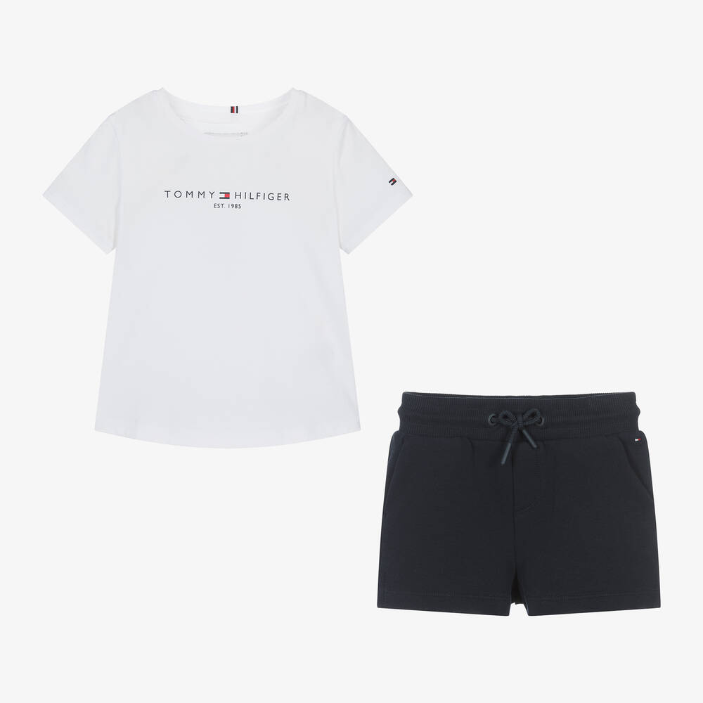 Tommy Hilfiger-Girls Navy Blue Cotton Shorts Set | Childrensalon Outlet