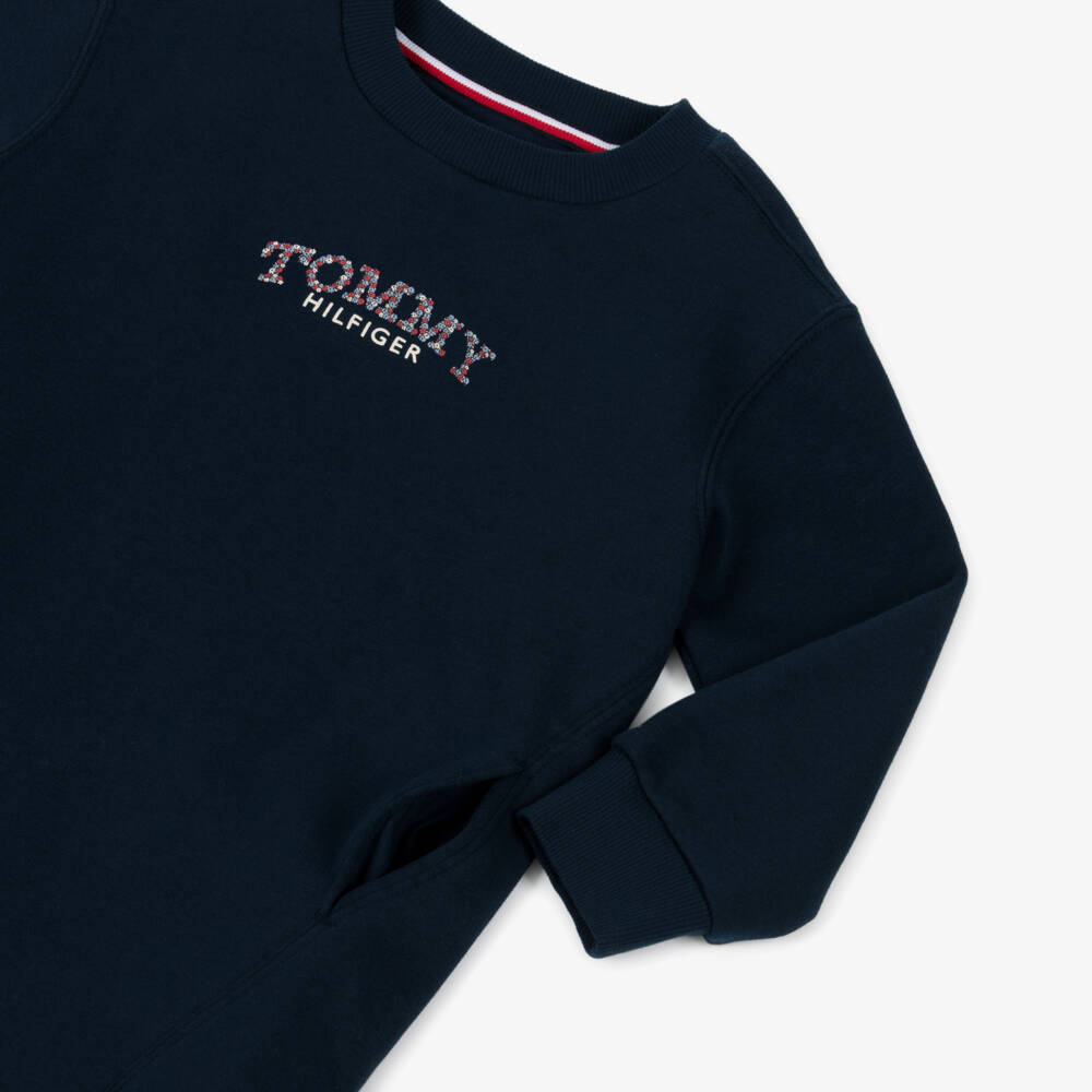 Tommy Hilfiger-Girls Navy Blue Cotton Sweatshirt Dress | Childrensalon Outlet