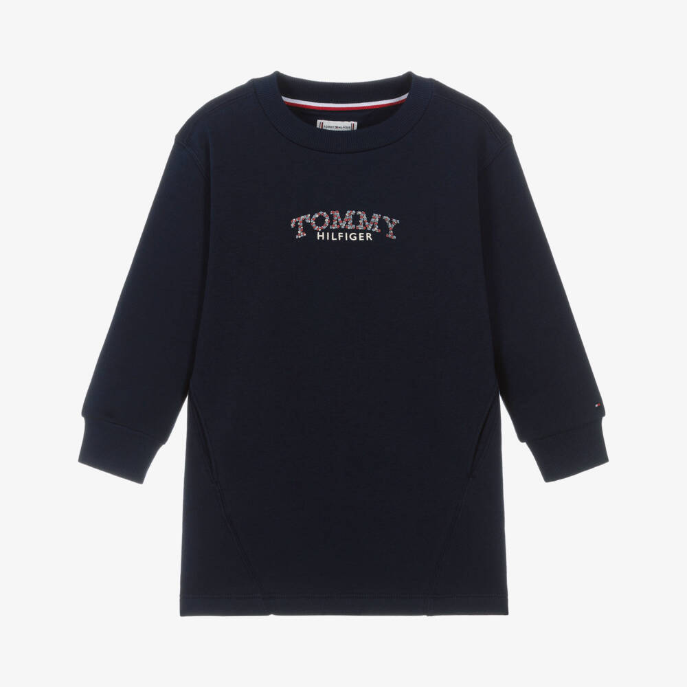 Tommy Hilfiger-Girls Navy Blue Cotton Sweatshirt Dress | Childrensalon Outlet