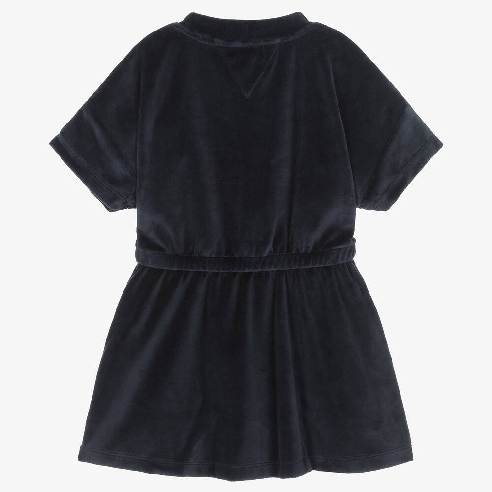 Tommy Hilfiger-Girls Navy Blue Cotton Velour Dress | Childrensalon Outlet