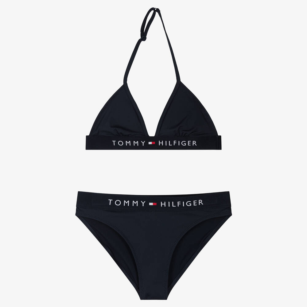 Girls Navy Blue Flag Logo Bikini