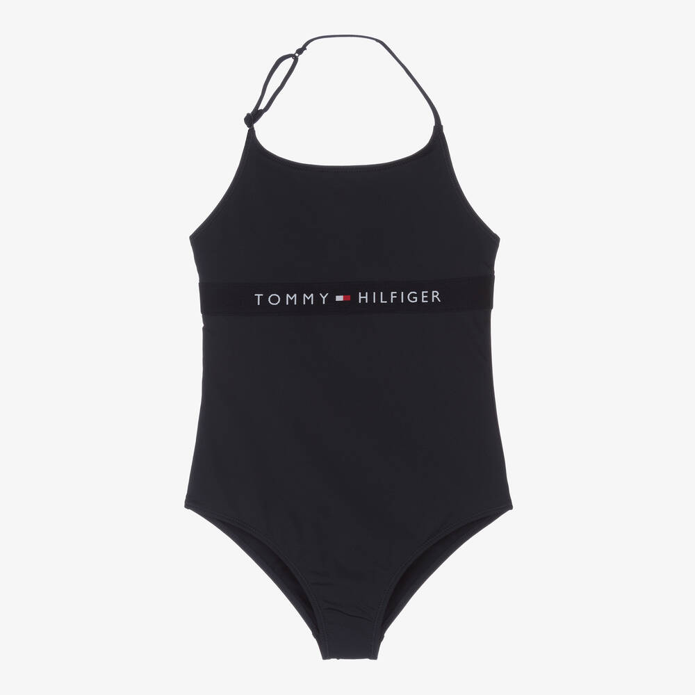 Tommy Hilfiger - Girls Navy Blue Flag Logo Swimsuit | Childrensalon