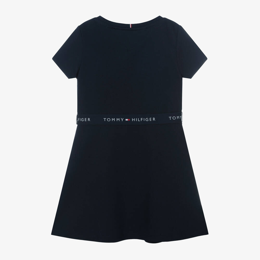 Tommy Hilfiger-Girls Navy Blue Jersey Belted Dress | Childrensalon Outlet