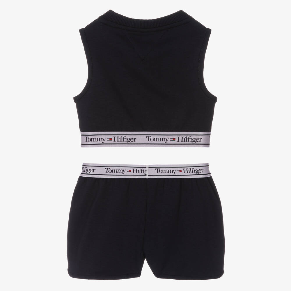 Tommy Hilfiger-Girls Navy Blue Jersey Logo Shorts Set | Childrensalon Outlet