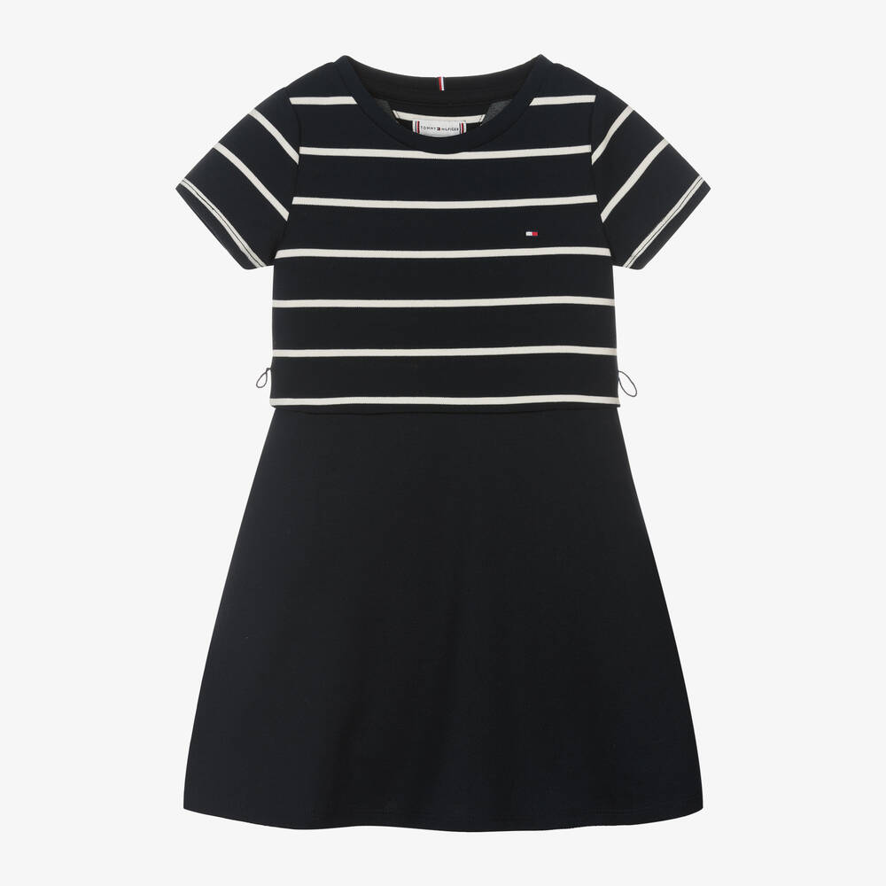 Tommy Hilfiger Girls Navy Blue Jersey Skater Dress Childrensalon Outlet