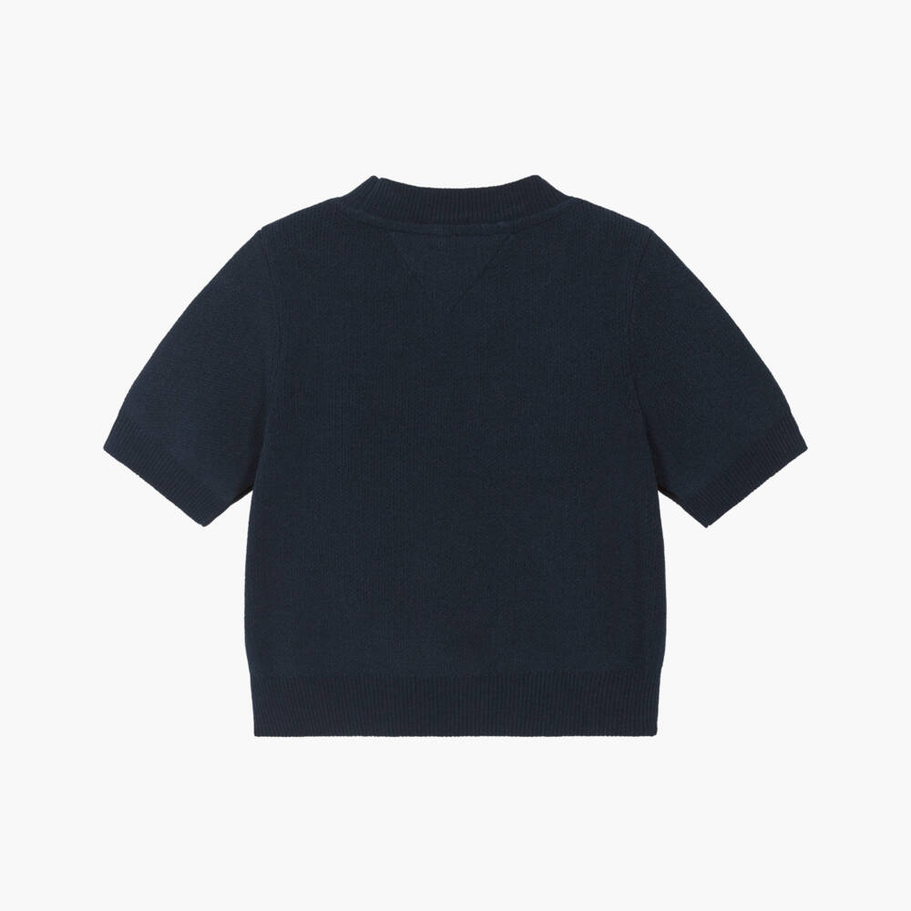 Tommy Hilfiger-Girls Navy Blue Knitted Short Sleeve Jumper | Childrensalon Outlet