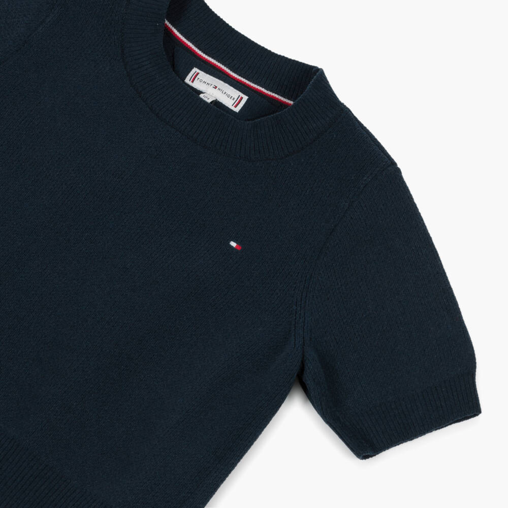 Tommy Hilfiger-Girls Navy Blue Knitted Short Sleeve Jumper | Childrensalon Outlet