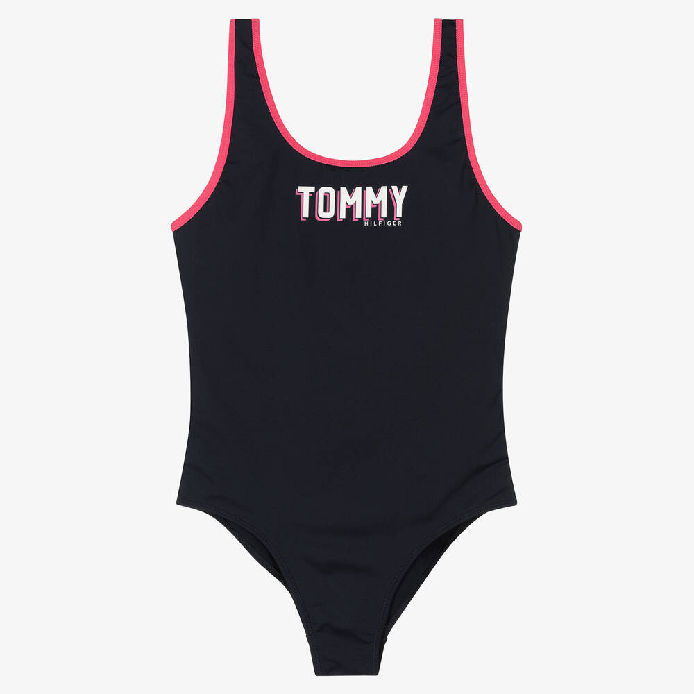 Tommy Hilfiger - Girls Navy Blue Logo Swimsuit | Childrensalon