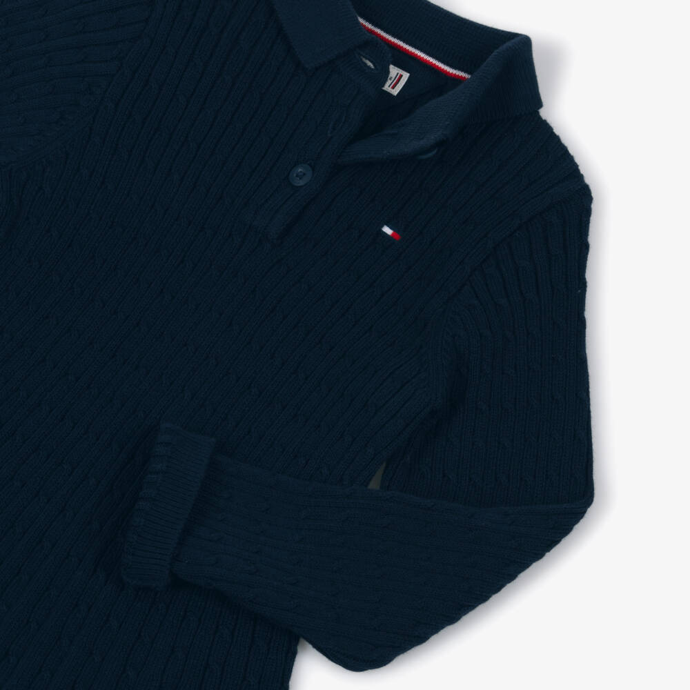 Tommy Hilfiger-Girls Navy Blue Organic Cotton Cable Knit Polo Dress | Childrensalon Outlet