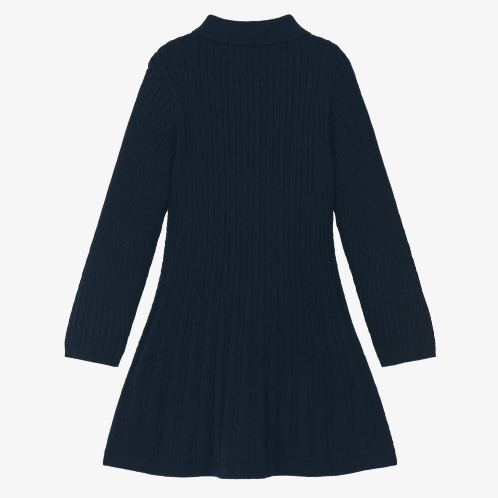Tommy Hilfiger-Girls Navy Blue Organic Cotton Cable Knit Polo Dress | Childrensalon Outlet