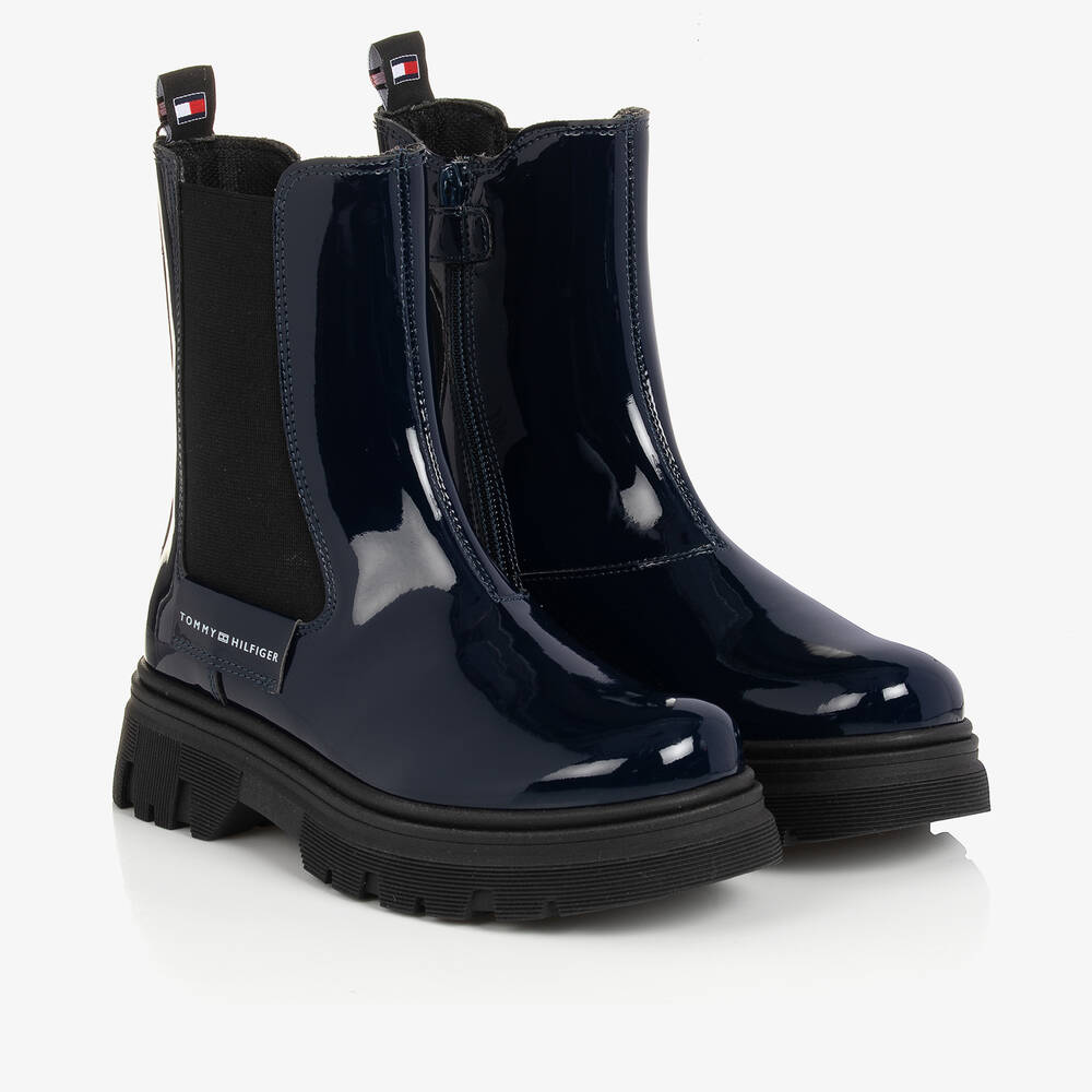 Tommy Hilfiger - Navyblaue Chelsea-Lackstiefel | Childrensalon