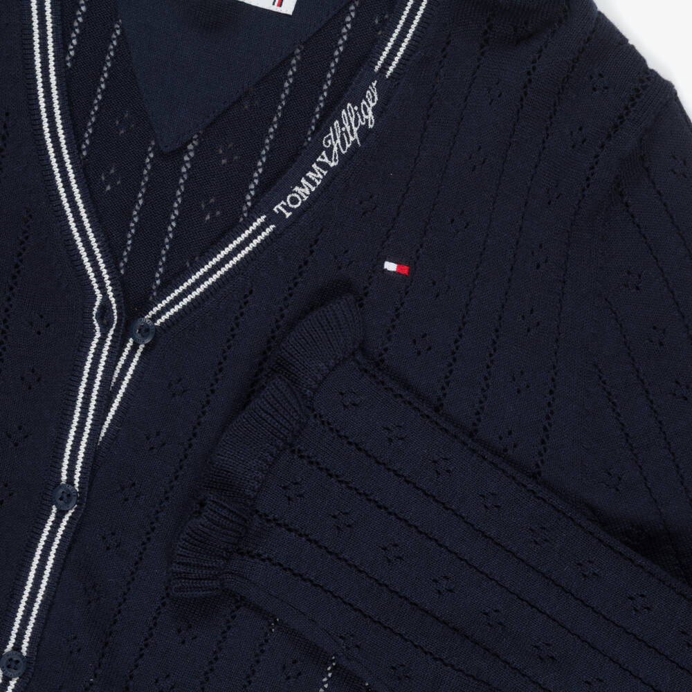 Tommy Hilfiger-Girls Navy Blue Pointelle Cardigan | Childrensalon Outlet