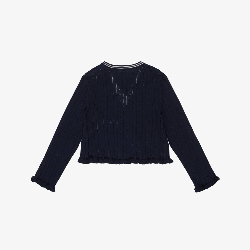 Tommy Hilfiger-Girls Navy Blue Pointelle Cardigan | Childrensalon Outlet