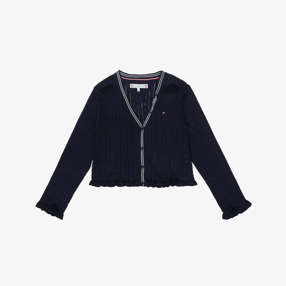 Tommy Hilfiger-Girls Navy Blue Pointelle Cardigan | Childrensalon Outlet