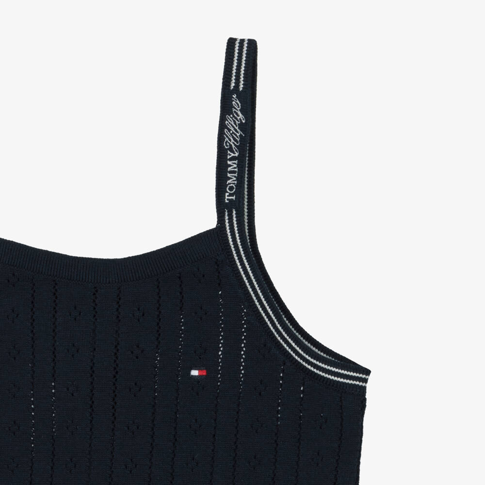 Tommy Hilfiger-Girls Navy Blue Pointelle Cotton Knit Tank Top | Childrensalon Outlet