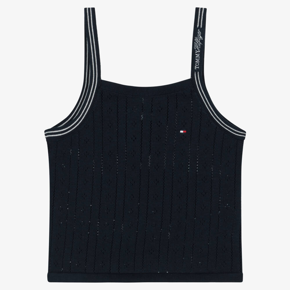 Tommy Hilfiger-Girls Navy Blue Pointelle Cotton Knit Tank Top | Childrensalon Outlet