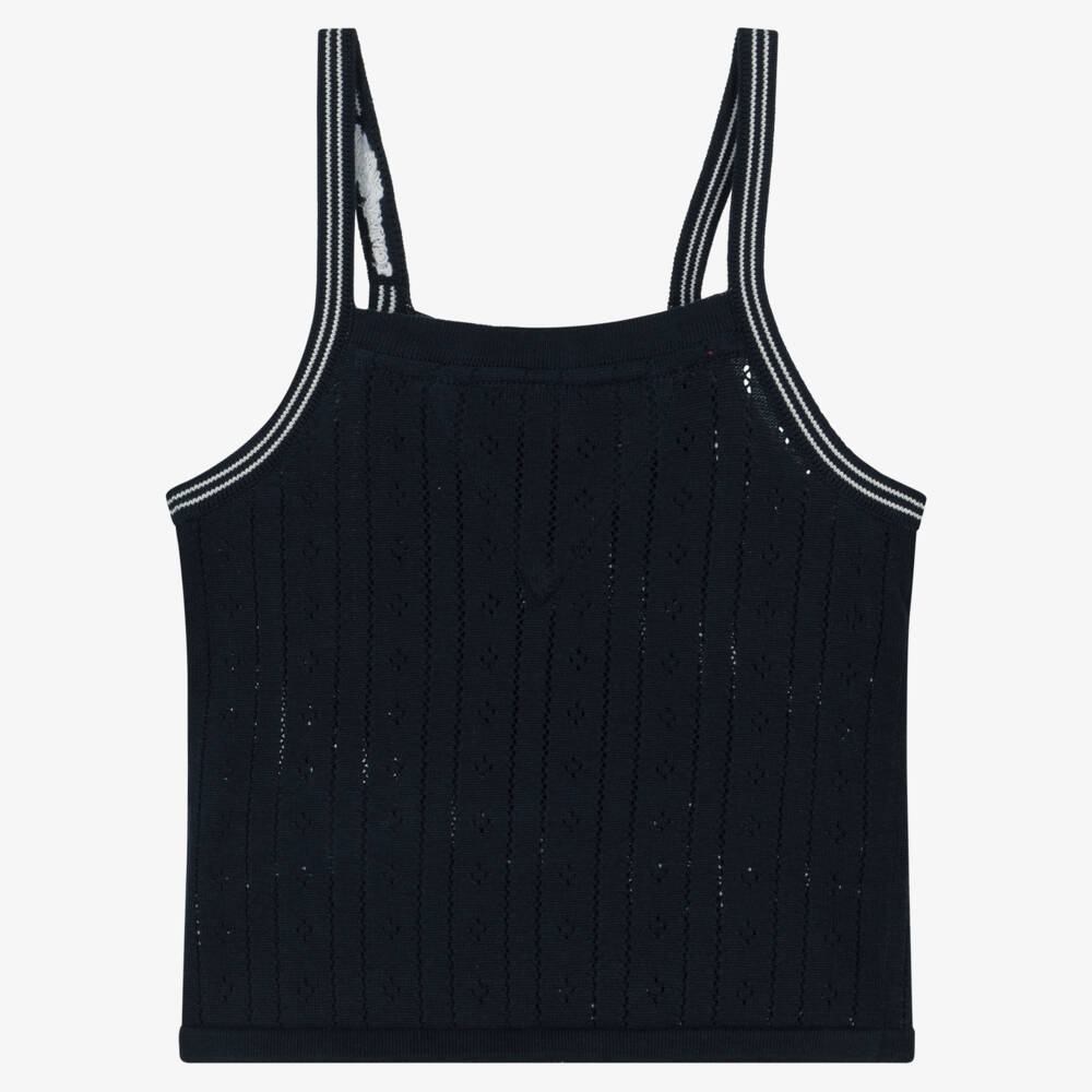 Tommy Hilfiger-Girls Navy Blue Pointelle Cotton Knit Tank Top | Childrensalon Outlet