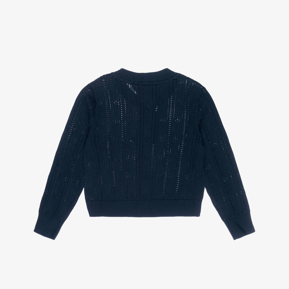 Tommy Hilfiger-كارديغان كلاسيكي أزرق محبوك للبنات | Childrensalon Outlet