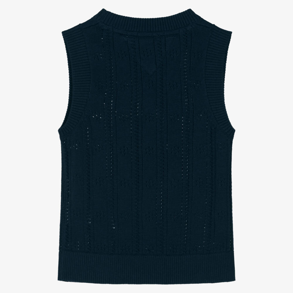 Tommy Hilfiger-Girls Navy Blue Pointelle Knit Cotton Vest | Childrensalon Outlet