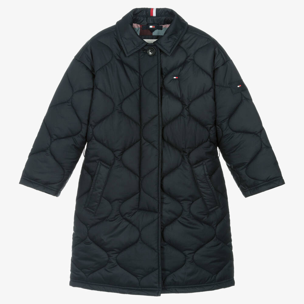 Tommy Hilfiger-Girls Navy Blue Quilted Coat | Childrensalon Outlet