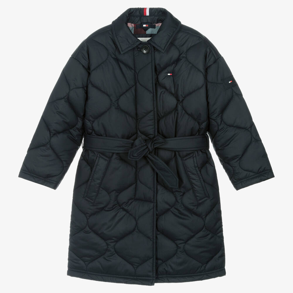 Tommy Hilfiger - Girls Navy Blue Quilted Coat | Childrensalon