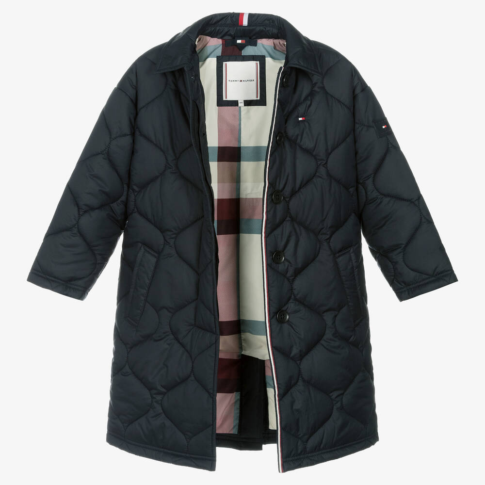 Tommy Hilfiger-Girls Navy Blue Quilted Coat | Childrensalon Outlet